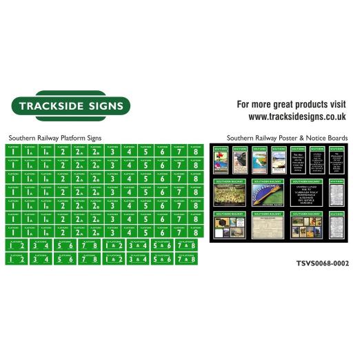 Southern Railway - Platform Numbers and Posterboards - Green and White - N Gauge