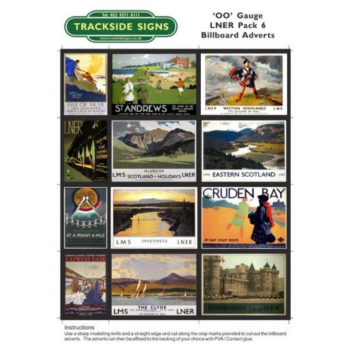 LNER Billboard Sheets Pack 6 - 'OO' Gauge