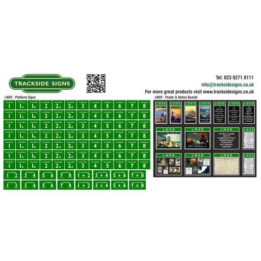 LNER - Platform Numbers and Posterboards - Green and White - OO Gauge