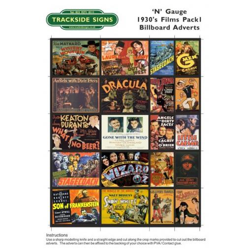 1930's Films - Billboard Sheets - Pack 1 - N Gauge