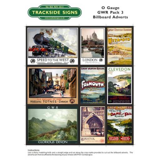 GWR Billboard Sheet- Pack 3 - O Gauge