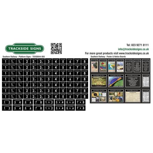 Southern Railway - Platform Numbers and Posterboards - Black - OO Gauge