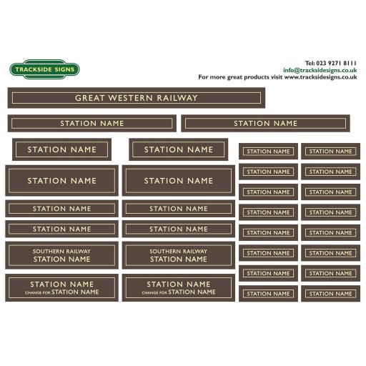 GWR - Full Station Sign Set - O Gauge - 2 Colour Options available