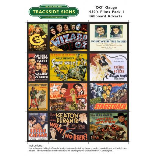 1930's Films Billboard Sheets Pack 1 - OO Gauge