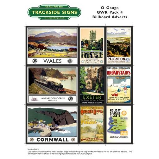 GWR Billboard Sheet- Pack 4 - O Gauge