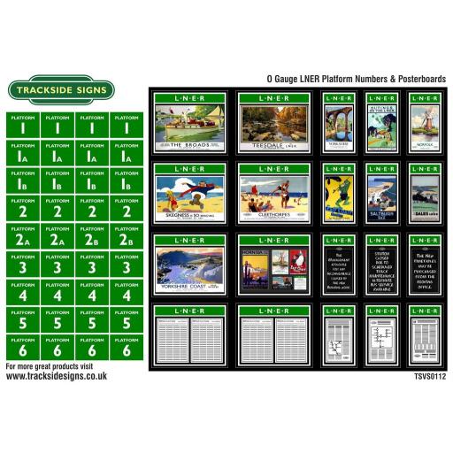 LNER - Platform Numbers and Posterboards - Green and White - O Gauge