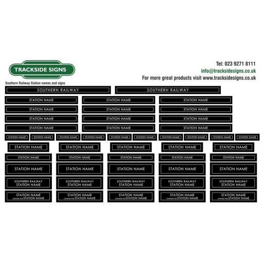 Southern Railway (Black) Station Signs Full Set - OO Gauge