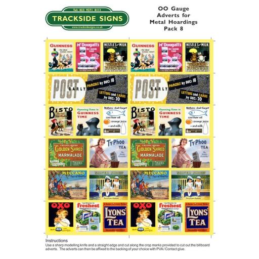 OO Gauge (4mm) - Adverts for Metal Hoardings - Pack 8