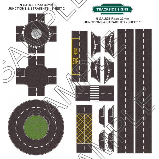 N Gauge 33mm Junctions & Straight Road Sheet