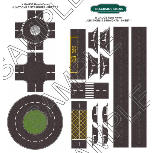 N Gauge 40mm Junctions & Straight Road Sheet